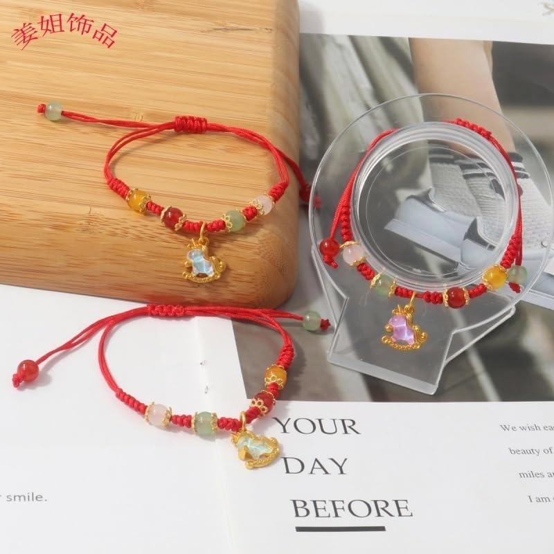 Pingyongchang Zodiac Horse Woven Beads String Bracelet for Women Men Adjustable Enamel Horse Charm Bangle Bracelet Chinese Animal Lucky Feng Shui New Year Jewelry Gifts - Image 5