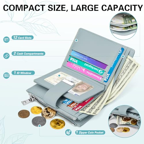 Small Wallet Women RFID Blocking Soft Leather Card Holder Compact Ladies Wallet with Zipper Coin Pocket ID Window2