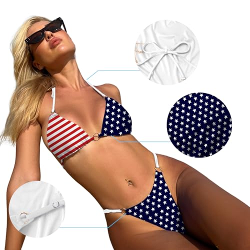 Image of MIKETAI Sexy Bikinis for Women 2 Piece Bikini Spaghetti Strap Swimsuits Solid Color Bathing Swimwear Triangle Bathing Suit