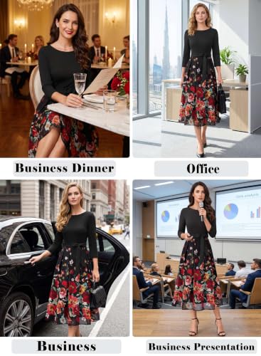Image of VFSHOW Womens Work Business Casual Church Pockets Belted A-Line Midi Dress