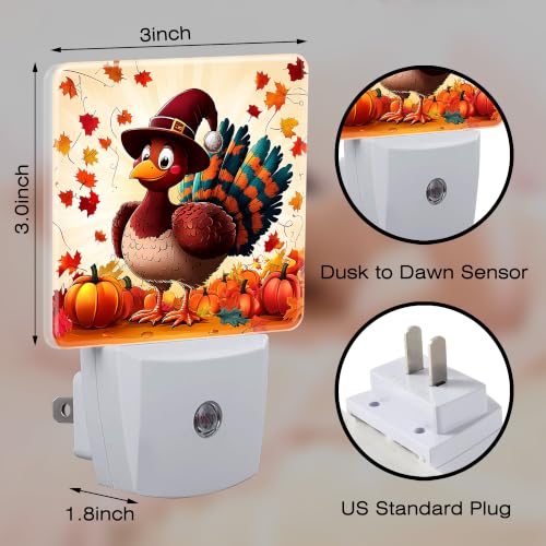 Image of Night Light, Dusk to Dawn Night Light Plug in, Fall Thanksgiving Turkey | Fall Thanksgiving Night Light for Kids,0.5w Energy Saving,Sleep Friendly,Nightlight for Hallway Stairway Kitchen Bedroom