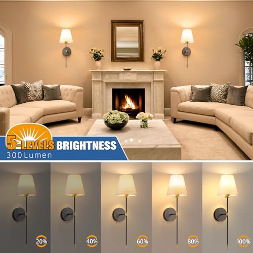 Image of NIORSUN Battery Operated Wall Sconce Set of 2,Gold-Black Rechargeable Wall Lights with 10400mAh Dimmable Bulbs and Remote,9 Colors Wireless Wall Lamps for Bedroom Living Room Hallway Decor