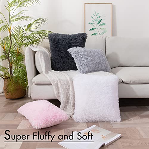 Image of MIULEE Pack of 2 Luxury Faux Fur Throw Pillow Cover Deluxe Decorative Plush Pillow Case Cushion Cover Shell for Sofa Bedroom Car 14 x 14 Inch Pink