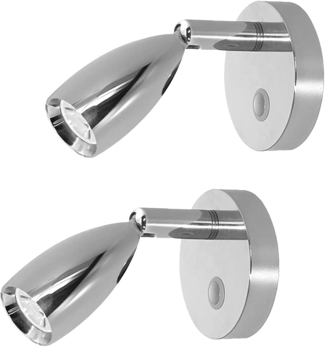 RV 12V Reading Light Dimmable - Polished Chrome Led Berth Lights Book Lamp with Blue Circle Night Decorative Lighting Surface Mounted Near Bedside Under Cabinet In Trailer Caravan Boat Yacht Pack of 2 [Energy Class A+]