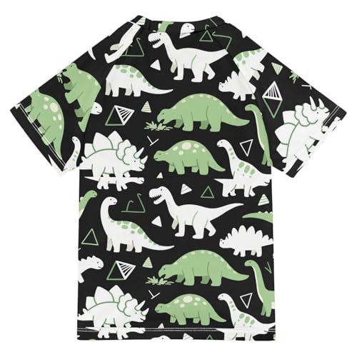 Cute Dino Light Green Black Short Sleeve Little Girls Bathing Suitt Girls Rash Guard Swimsuit Rash Guard Boys for 3-12 Years Traje de Banos para ninas2