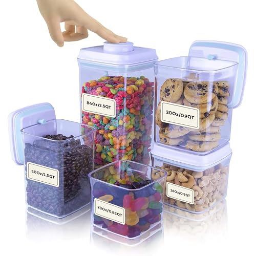 Image of iChewie - BopTop (5pc Set) Airtight Food Storage Container - Mechanical Silicone Seal Canister - BPA-Free Stackable - 2.5Qt /1.5Qt /.9Qt /.85Qt /.5Qt