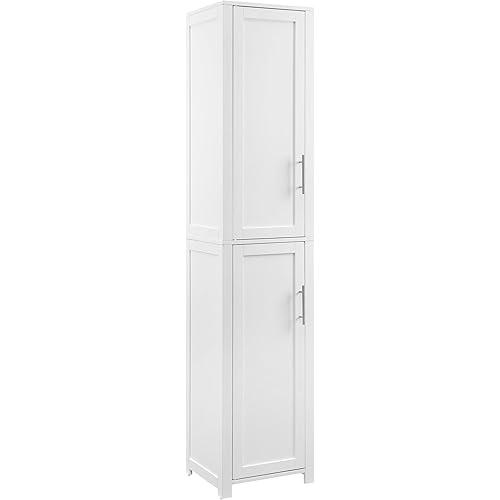 Crosley Furniture Savannah Linen Storage Cabinet, Laundry Room, Bathroom Organizer with Shelves, White