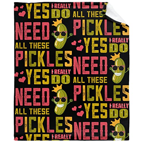Thuswarm Pickle Blanket Yes I Really Do Need All These Pickles Black Flannel Throw Blanket Warm Cozy Soft Plush Blankets for Bed Couch Sofa Room Decoration Gifts 60”×50” Medium for Teen