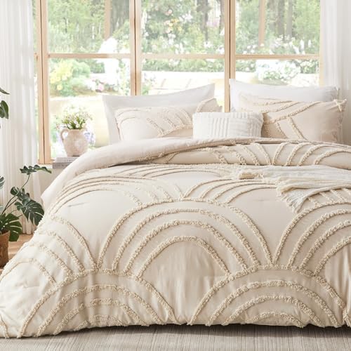 ENJOHOS Boho Queen Comforter Set Beige Tufted Rainbow Bedding for...