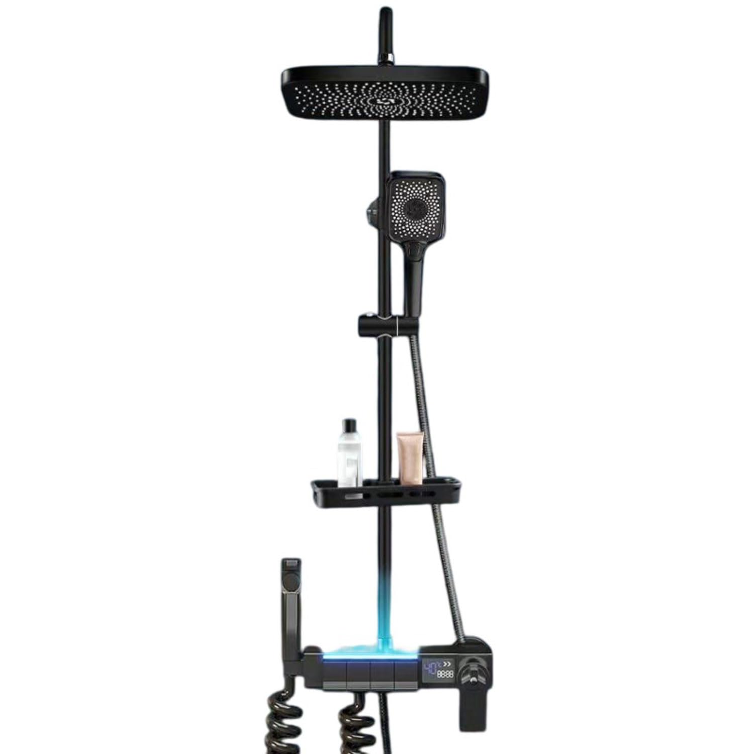 GWFBLID WallMounted Shower Fixtures Thermostatic Shower Mixer Set Thermostatic Shower System with Rainfall Shower Head 3-Mode Handheld Shower Adjustable Height StainlessSteel Shower Set (Black