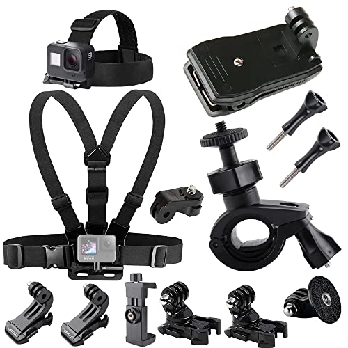 Lupholue Action Camera Mobile Phone Accessories Kit Head Strap Mount Chest Strap Mount Backpack Clip Holder Mount 360° Rotating Bike Mount For Gopro Hero 11, Iphone,Samsung, Session, Xiaomi Yi, Sjcam #TOP5