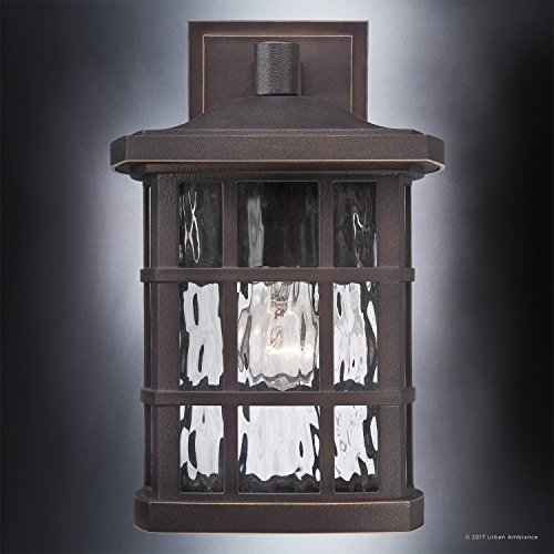 Urban Ambiance Luxury Craftsman Outdoor Wall Light, Small Size: 13" H X 8" W, With Tudor Style Elements, Highly-Detailed Design, Oil Rubbed Parisian Bronze Finish And Water Glass, Uql1233 #TOP4