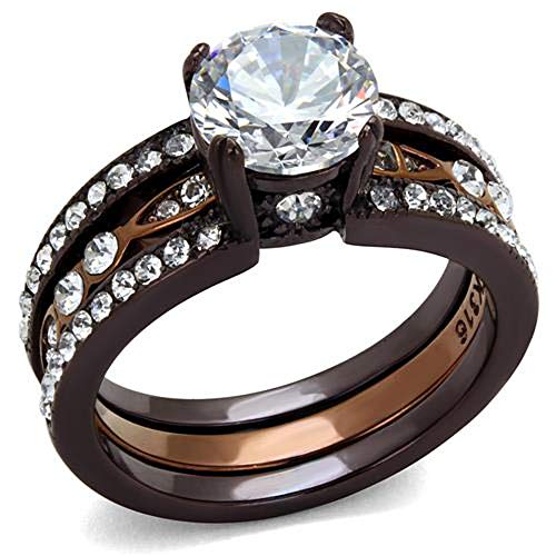 Marimor Jewelry 2.75 Ct Round Cut Cz Chocolate Stainless Steel Wedding Ring Set Women's Size 8