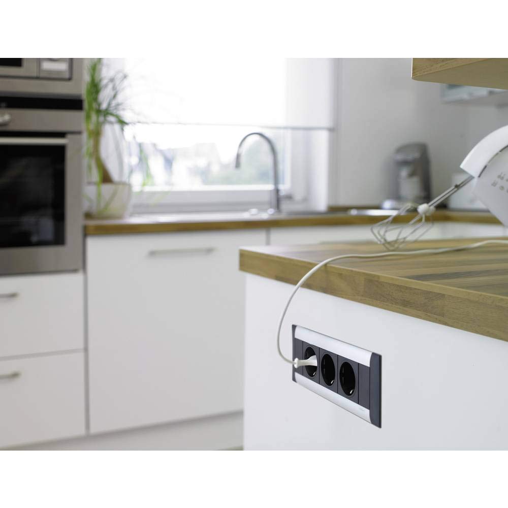 Schulte 1596 1000 0900 listwa zasilająca do zabudowy EVOline Frame-Dock 3 x gniazdko z zestykiem ochronnym, aluminium, 230 V