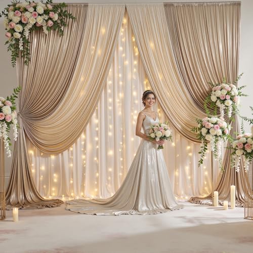 Image of 40x10 ft Wrinkle Free Champagne Sequin Backdrop Curtain for Parties,Thick Not Fall-Off Glitter Backdrop Drapes,8 Panels 5x10ft Shimmer Photo Back Drop Cloth for Wedding Birthday Photography Background
