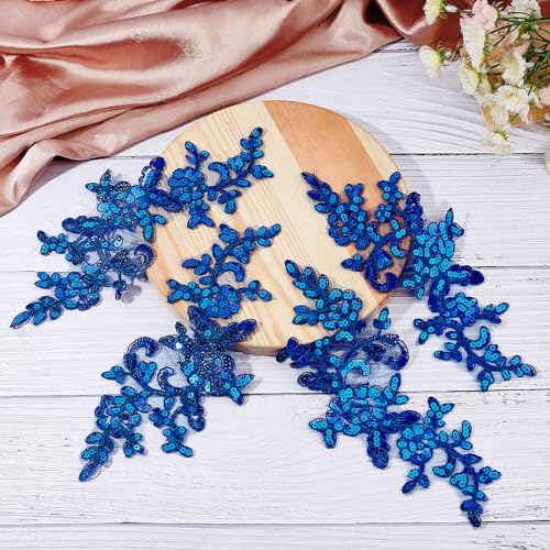 GORGECRAFT 8PCS Sequin Embroidered Lace Patches Leaf Flowers Lace Applique Sewing Floral Fabric Craft Decoration Patches for DIY Clothes Dress Pants Sewing Wedding (Dark Blue) by GORGECRAFT - Used condition - US$7.12