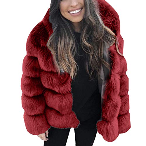 Chaqueta gruesa con capucha para mujer, de imitación de visón, ropa de abrigo de invierno con cremalleras, Vino, L