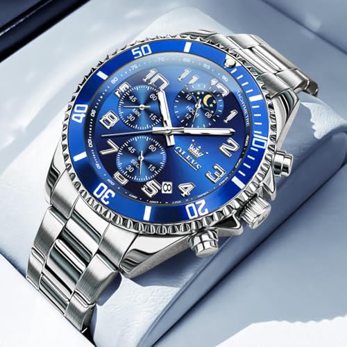 Image of OLEVS Mens Stainless Steel Watch Fashion Luxury Big Face Analog Waterproof