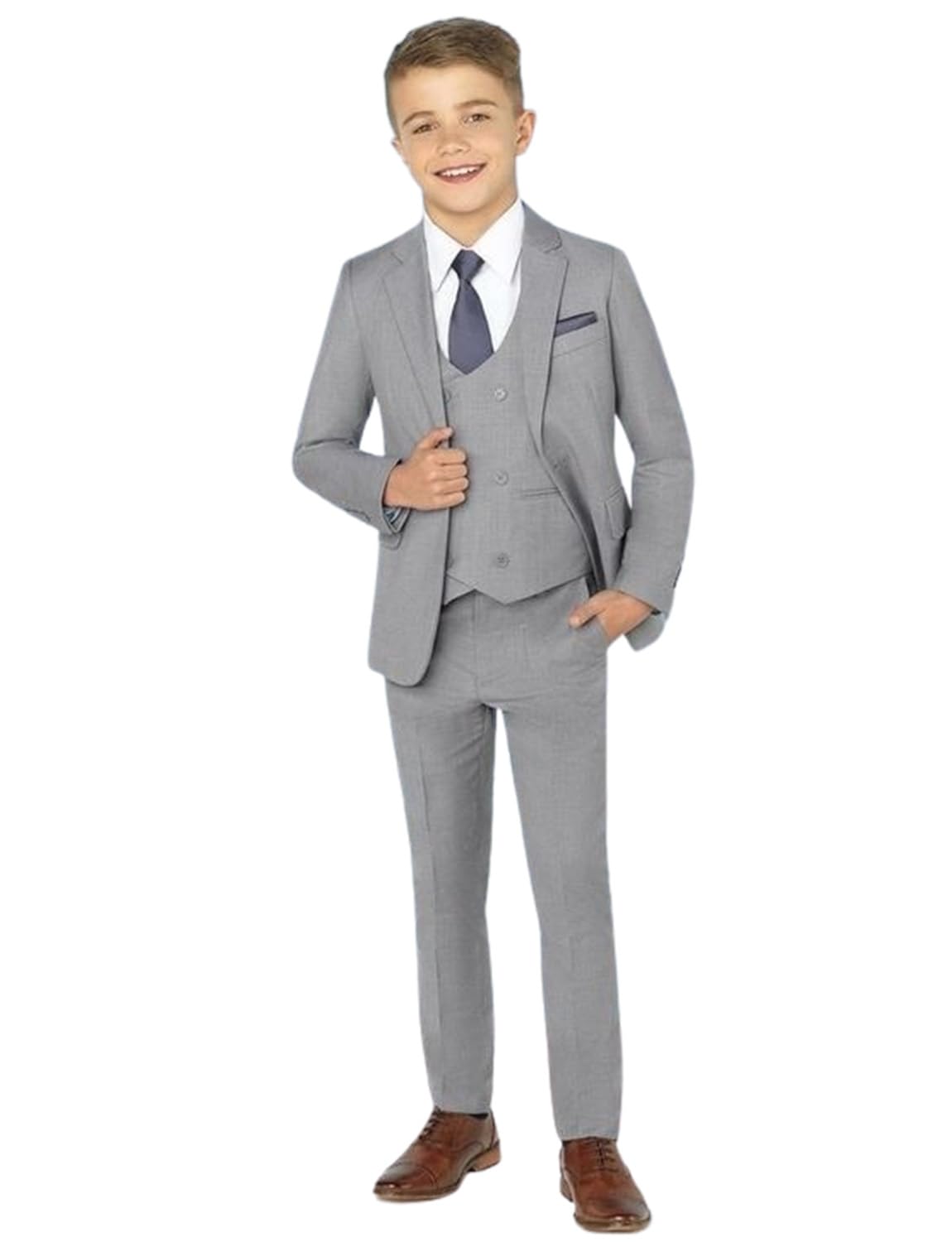 Jungen Kerbe Revers dreiteiliger Anzug, Jacke Weste Hose Smoking Tägliche Party Pagenkopf