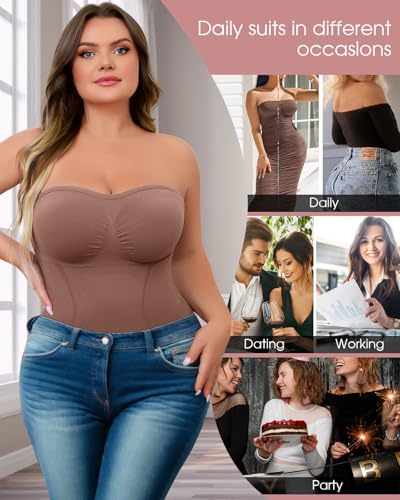 Image of Strapless Faja Body Shaper Seamless Tummy Control Bodysuit Shapewear Full Body Shapewear with Built-In Bra