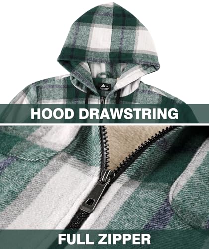 Image of Mens Plaid Hoodies Winter Zip Up Fleece Jacket Sherpa Fleece Lined Warm Flannel Jacket Coat
