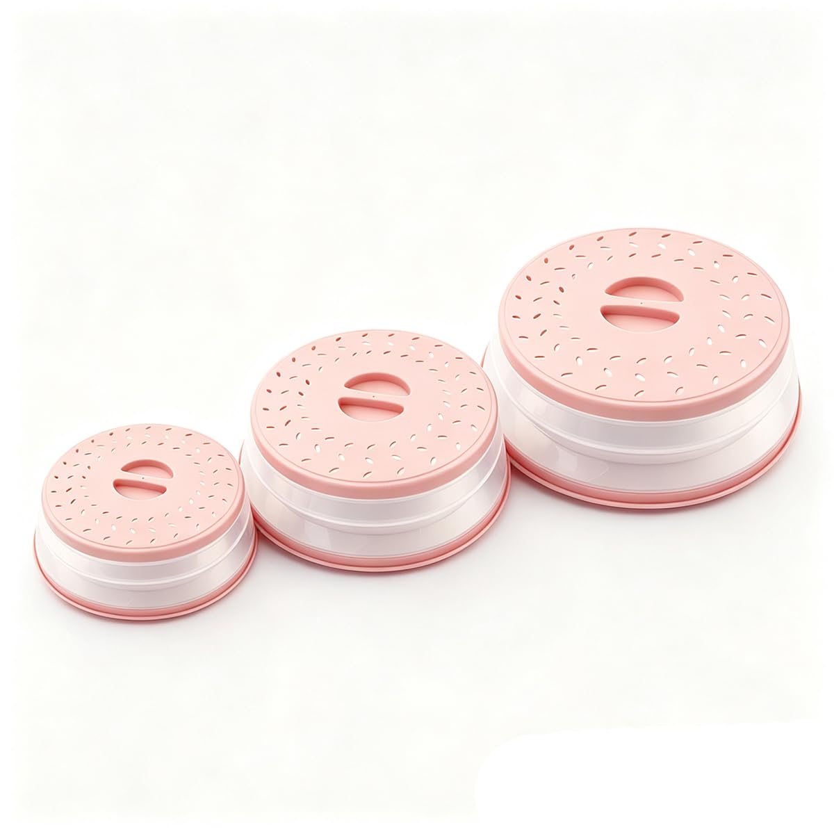 Collapsible Microwave Splatter Cover, (Peach pink, Set of 3)