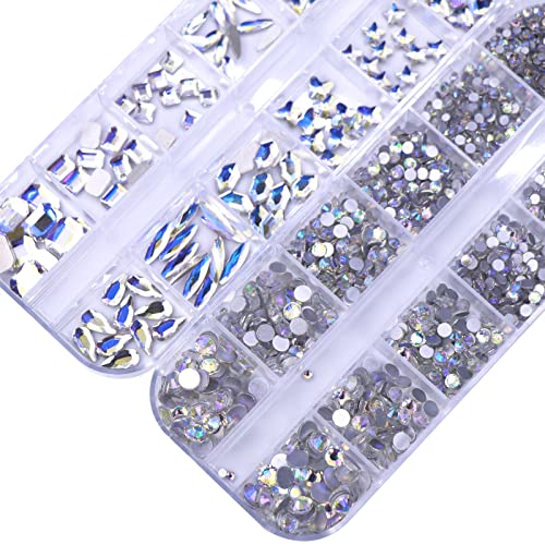 Belicey 2120Pcs Blue-White Nail Rhinestones Crystals Glass Gems Stones Multi Shapes Sizes Silver Glass Round Beads Flatback Rhinestones Gems For Nail Diy Crafts Clothes Shoes Jewelry #TOP6