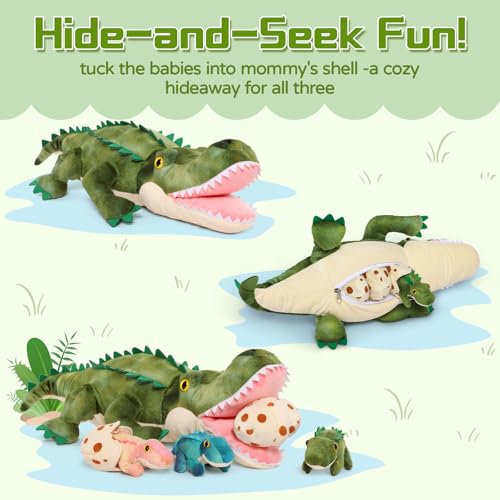 Image of Alligator Stuffed Animal with 3 Babies, 23.6 inch Wild Aniaml Plush