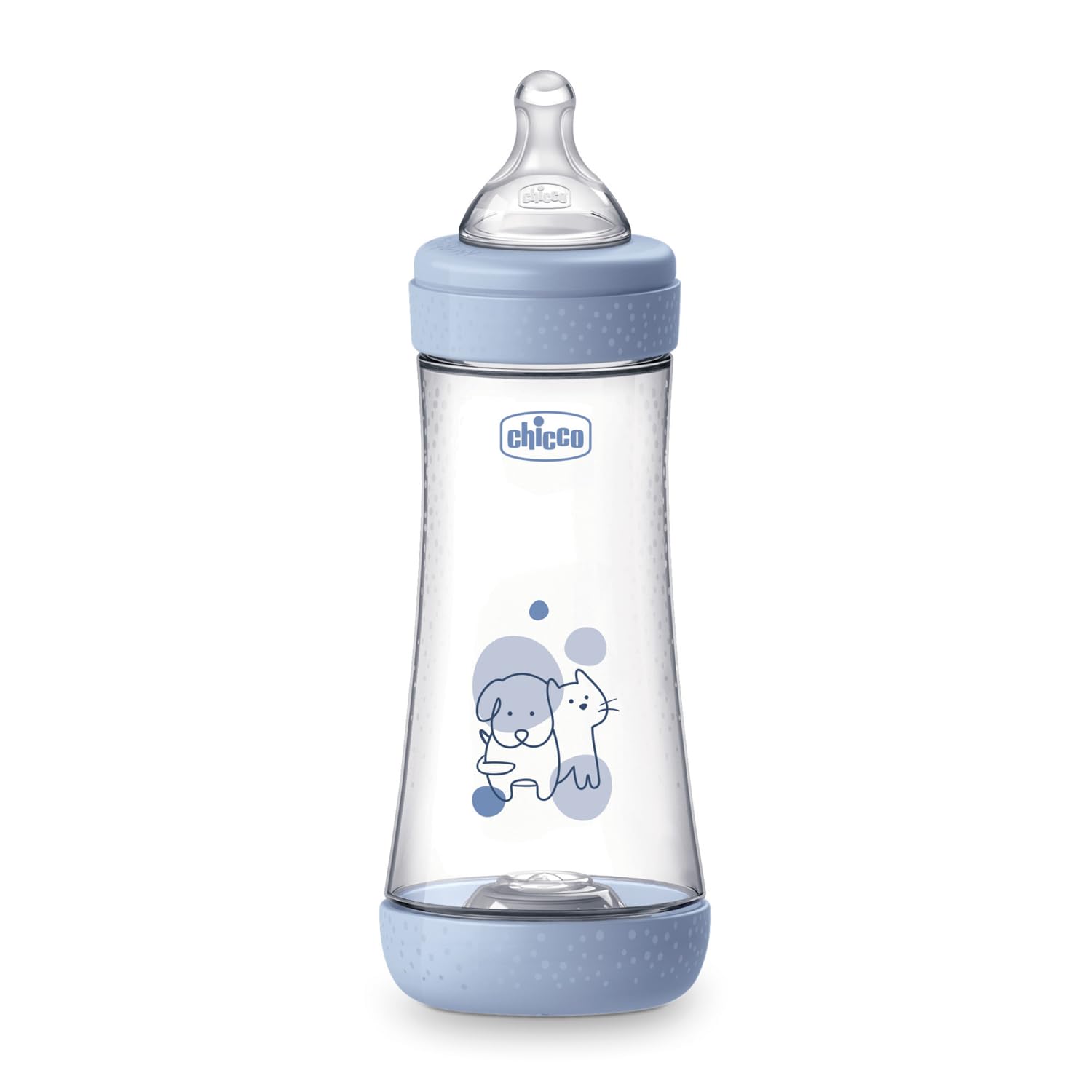 Chicco PERFECT 5 Biberon Anticolica da 300 ml, Biberon Flusso Veloce da 4 Mesi + con Tettarella in Morbido Silicone, Biberon simil seno materno, Biberon anticolica per allattamento misto, Blu