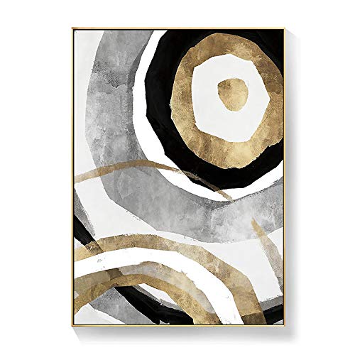 Toile Salon Moderne Abstrait Géométrique Noir Blanc Feuille d'Or 4pcs - 3