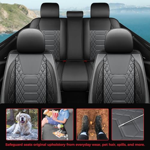 Image of FREESOO Universal Front Seat Covers Leather Airbag Compatible Black Grey