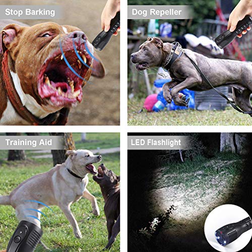 PetUlove Handheld Ultrasonic Dog Repeller, Dog Bark Deterrent Rechargeable with LED Flashlight Infrared Anti Barking Device Good Behavior Dog Training (Black)