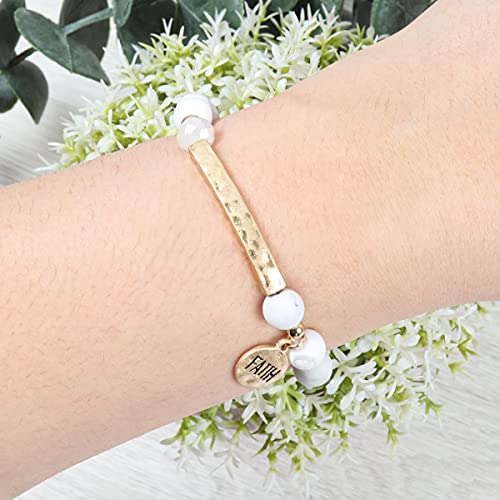 Image of RIAH FASHION Inspiration Engraved Bar Sparkly Crystal Bead Bracelet - Religious Christian Message Stretch Strand Cuff Bangle Lord, Amazing Grace, Philippians Bible