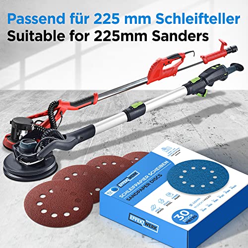Effektwerk Schleifscheiben (30er-Pack, 10 Löcher), 225 mm Schleifpapier für Fein- und Grobschliff, verschiedene Körnungen 40/60/ 80/120/180/240 (je 5 Stück)
