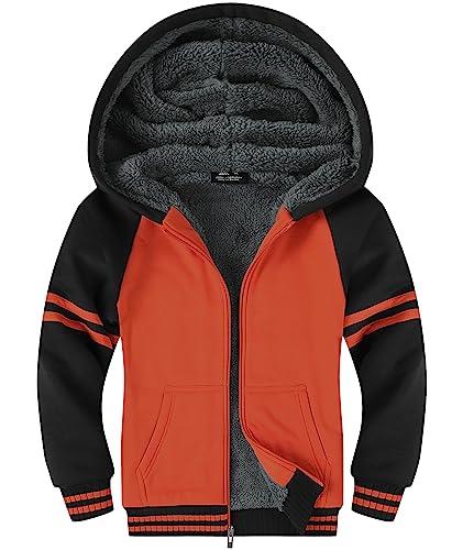 zitysport Boys Fleece Hoodie Kids Zippered Fleece Jacket Solid Sherpa Lined Hoodie Winter Flannel Hooded Sweatshirt Fashion Warm Jacket for Boys Girls Age 6-15 Years