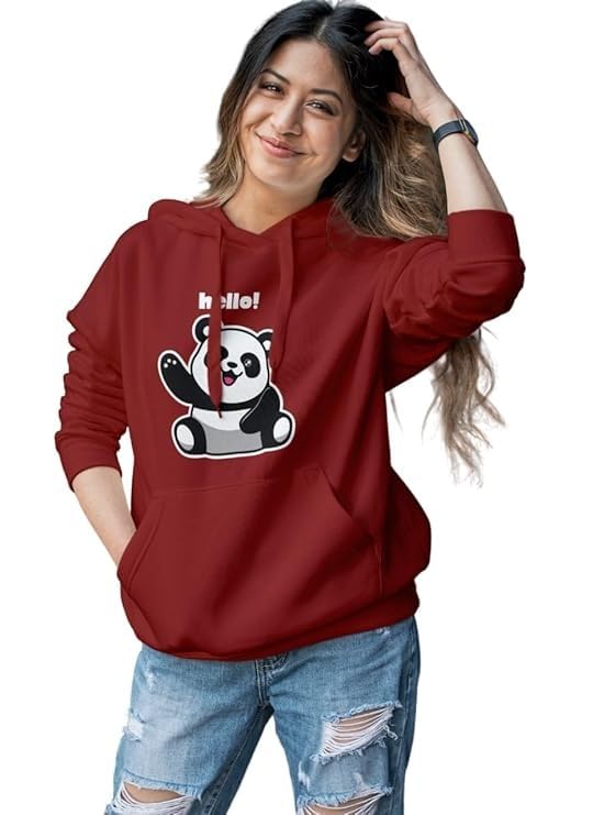 LC Casual Hooded Sweatshirt with Panda Print, Red, Cotton Blend Women's Full Sleeve Graphic Printed Hooded Sweatshirt-image-33