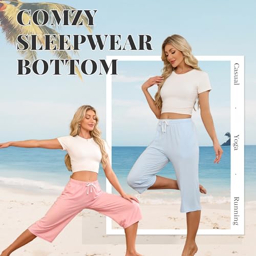 Image of U2SKIIN 3 Pack Womens Pajama Pants Capri Lounge with Pockets Comfy Drawstring Pj Bottoms Casual Summer Sleep