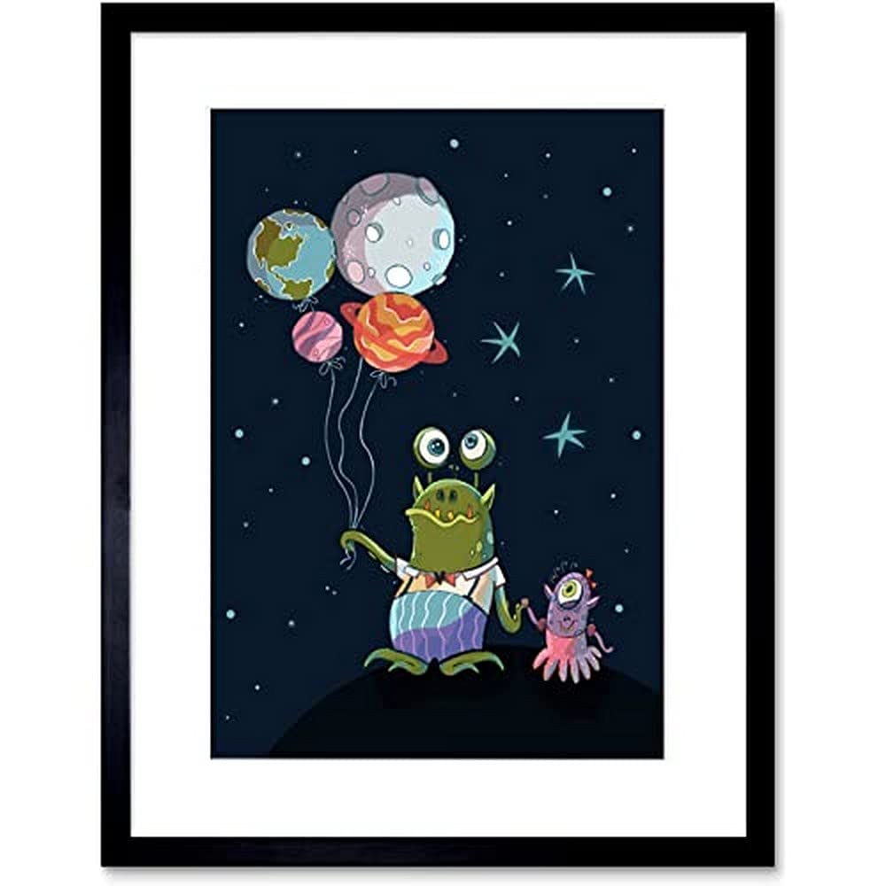 Wee Blue Coo Aliens Space Planet Balloons Art Print