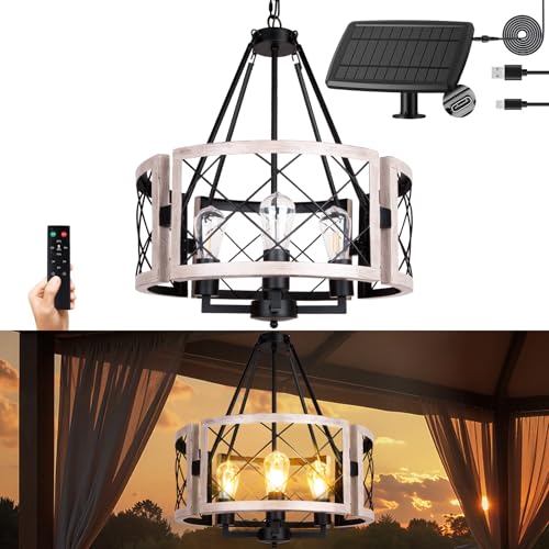 ALL FORTUNE Solar Chandelier Outdoor, 4-Light 19