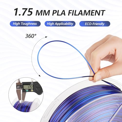 Image of AMOLEN Silk PLA 3D Printer Filament, Shiny Multicolor Rainbow PLA Filament 1.75mm, Fast Color Change PLA 3D Printing Filament for Most FDM 3D Printer, Black Blue Purple, 1kg (2.2lbs)