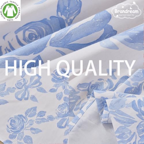 Image of Brandream Organic Cotton Crib Skirt Dust Ruffle, Baby Girl Crib Bed Skirt, 4-Sided, Luxury French Vintage Blue Rose Floral & Bow Cottagecore Toddler Bedskirt Farmhouse Chic Nursery Bedding Skirt