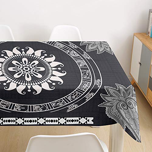 Nappe rectangulaire mandala lavable et couverture table grise - 4
