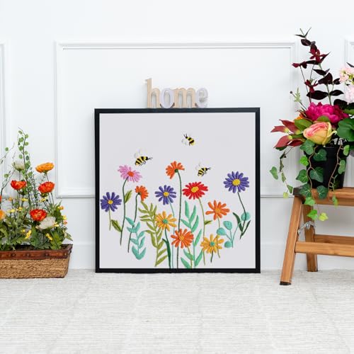 Image of Louise Maelys Embroidery Kits for Beginners,Cross Stitch Kit for Adults,DIY Needlepoint with Daisy Flowers Pattern