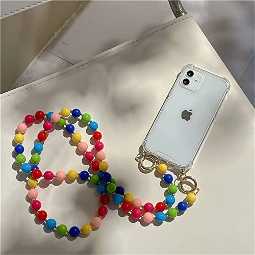 WGOUT Luxe Bandoulière Couleur Bonbon Longe Collier Chaîne Transparent Étui Souple pour IPhone 11 12 13 Max XS XR X 7 8 Plus Couverture,A,pour iPhone 13