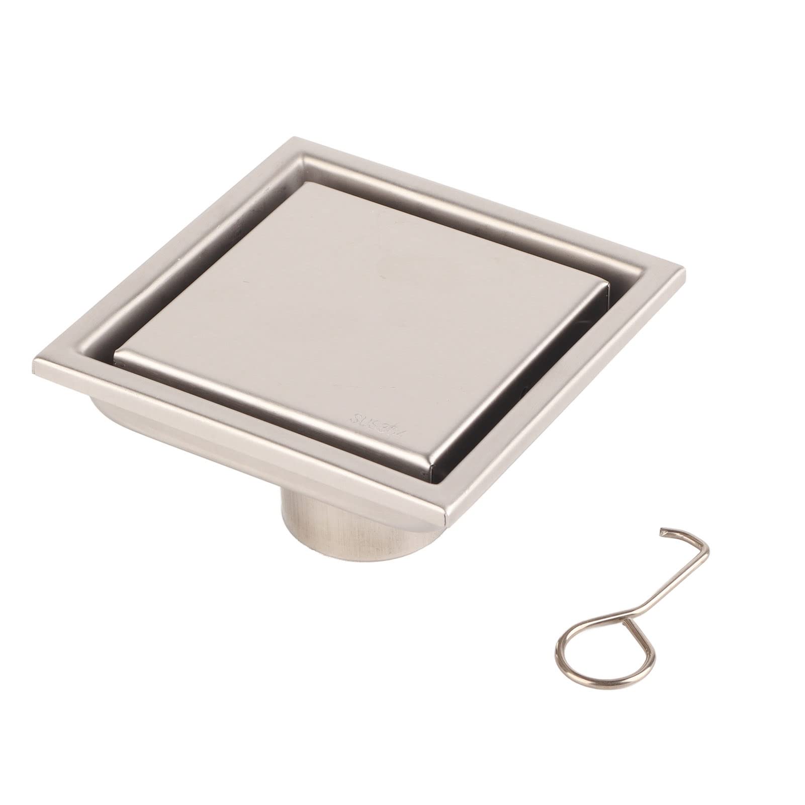 Siphon de douche carré de 15 cm, Drain de douche avec grille d'insertion de carrelage amovible, siphon de sol en acier inoxydable salle de bain, passoire à cheveux,Brushed nickel