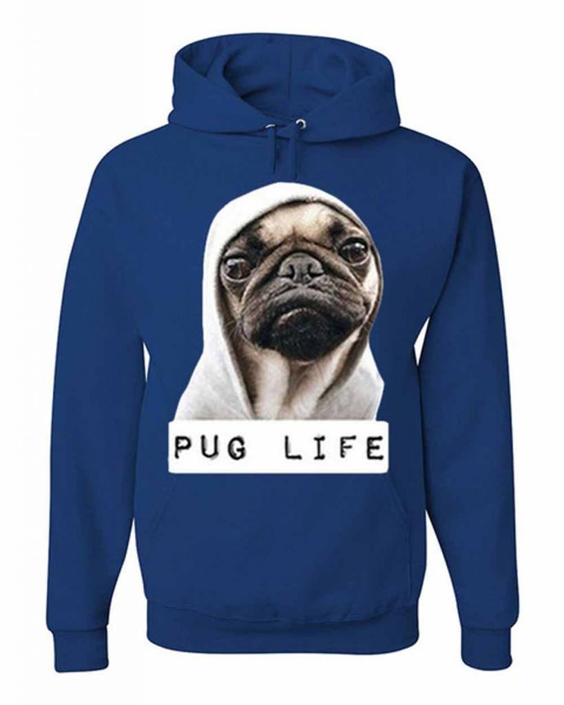Tee Hunt Pug Life Funny Hoodie Gangsta Parody Hipster Humor Dog Pet Hooded Sweatshirt