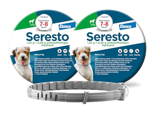 Seresto Set risparmio collare per cani di piccola taglia fino a 8 kg: da 7 a 8 mesi Protezione efficace contro zecche e pulci, lunghezza 36 cm, 1,25 g + 0,56 g, 2 collari