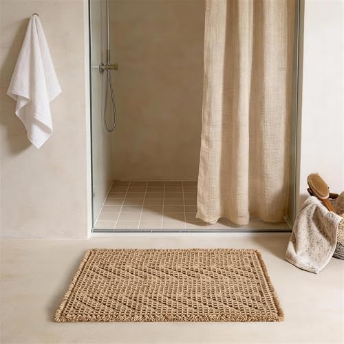 Sunfly Boho Herringbone Bathroom Rug 20"x30" Khaki