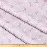 Fabric by The Yard [ 58' inches x 1 Yard ] Decorative Fabric for Sewing Quilting Apparel Crafts Home Decor Accents (Breast Cancer Awareness Pink Ribbon Pattern)