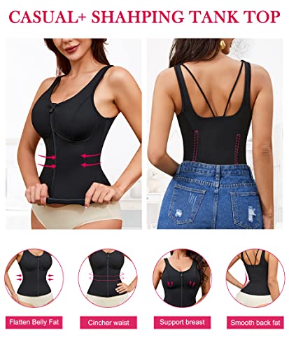 Gotoly Women's Compression Tank Tops Triple Tummy Control Workout Tops Shapewear Camisole Cami Shaper with Zipper Body Shaper3